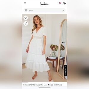 Lulu's White Swiss Dot Lace Tiered Midi Dress